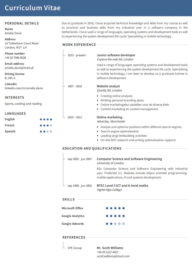 Kostandsfri CV Exempel