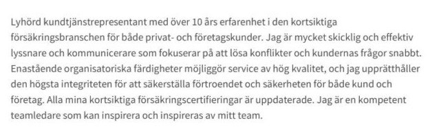 personlig profil cv exempel
