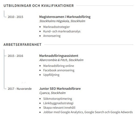 utbildningserfarenhet cv exempel
