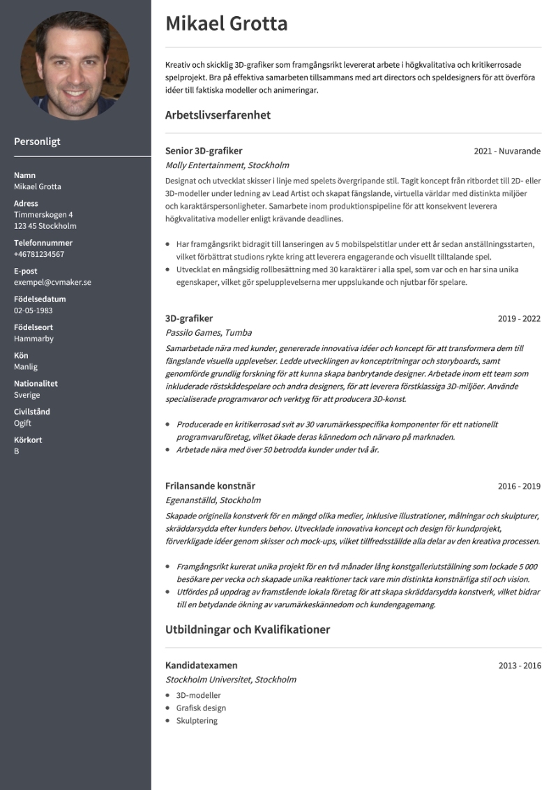 CV-exempel för grafisk formgivare