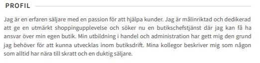 personlig profil cv exempel