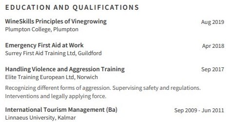 utbildningserfarenhet cv exempel