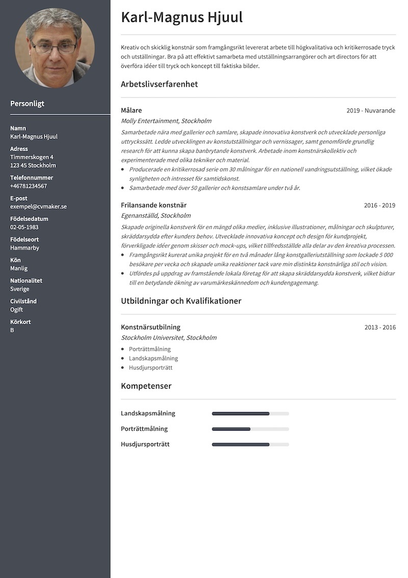 Konstnärs-CV Exempel