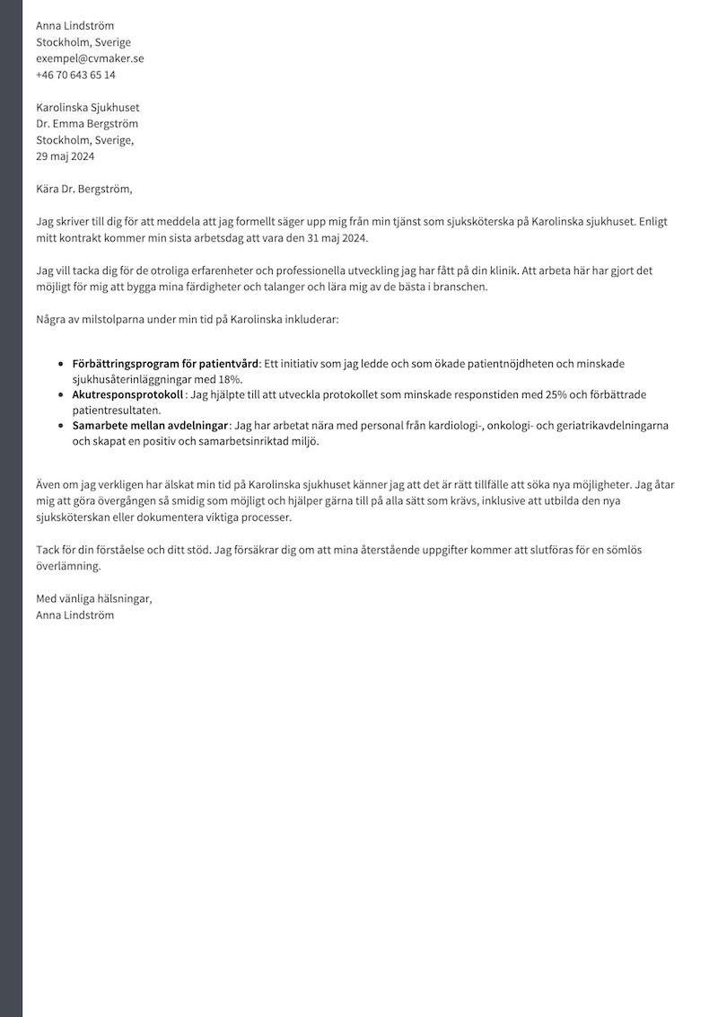 Exempel på uppsägningsbrev för sjukvården Uppsägningsbrev sjukvård exempel