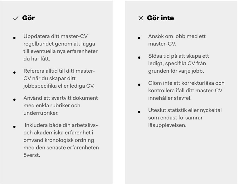 en att göra eller inte göra-lista för akademiker-cv och ditt master-cv