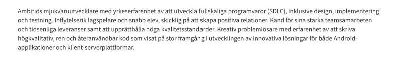 personlig profil cv exempel