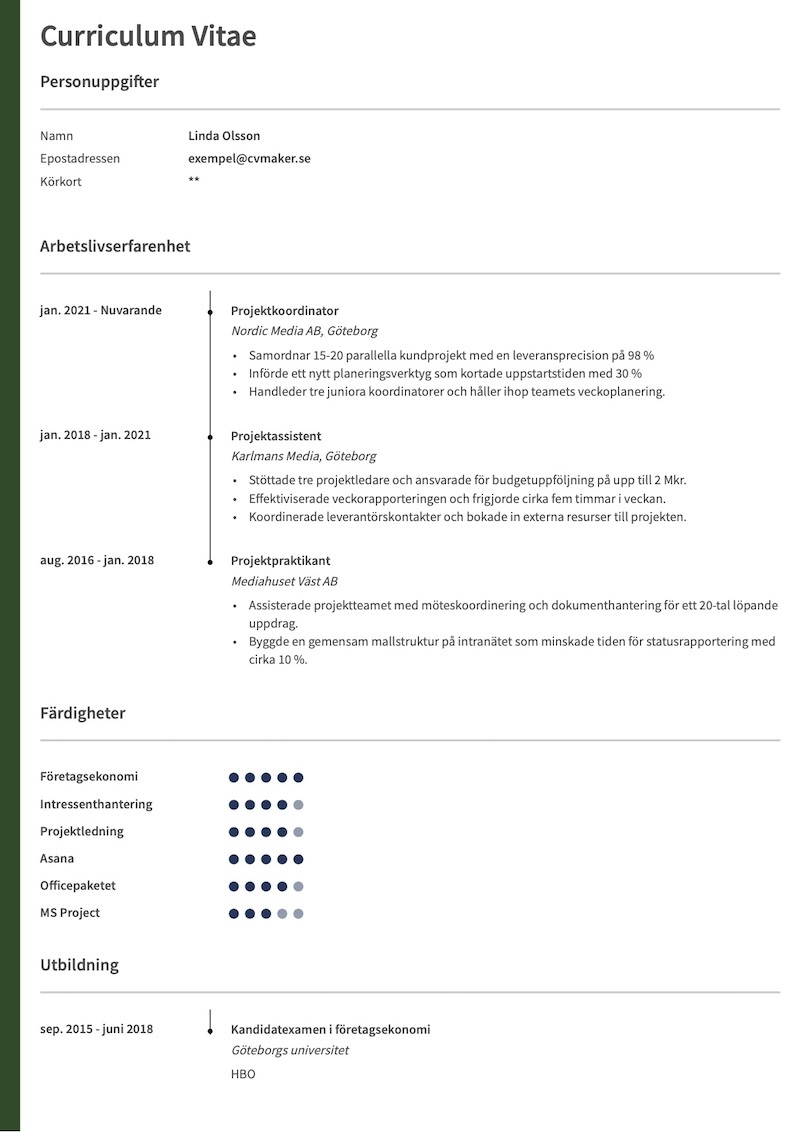 Kronologiskt CV CV exempel – Kronologiskt