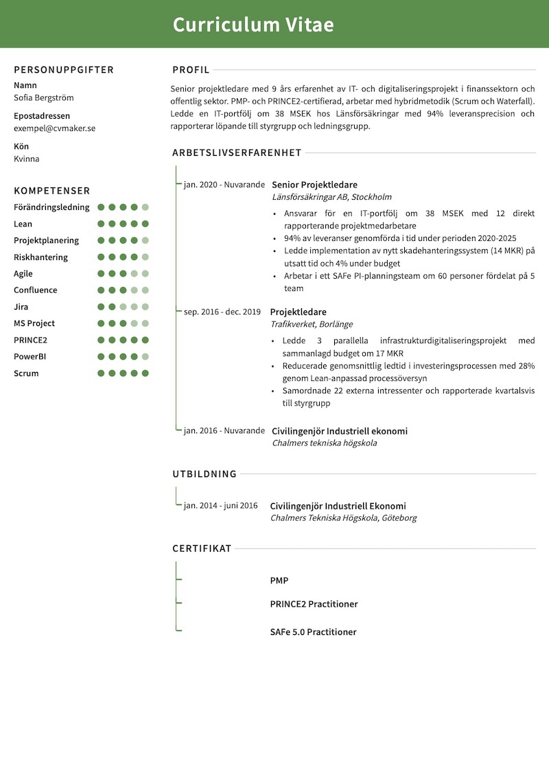 Exempel på CV Exempel på CV